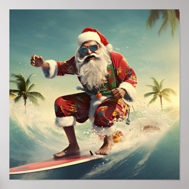 Surfing Santa Claus Holiday poster (Front)