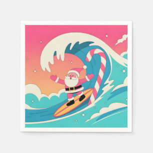 Surfing Santa Claus on a Candy Cane Wave Napkins