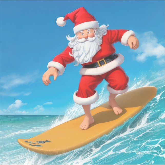 Surfing Santa Claus Sticker (Front)