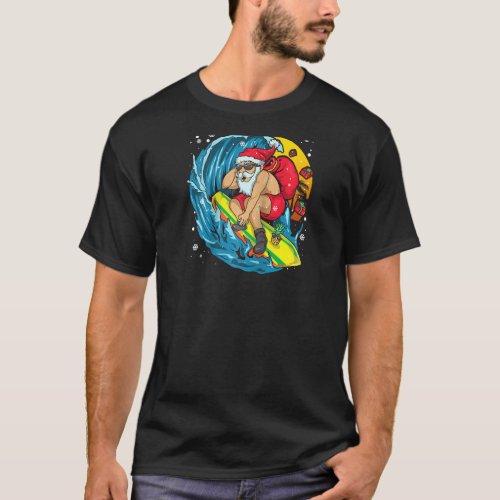 Surfing Santa Claus Surfer Christmas Tropical Tube T_Shirt