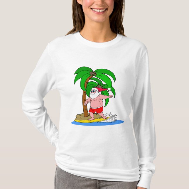 surfing Santa Claus T-Shirt (Front)