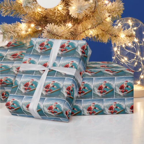 Surfing Santa Claus Wrapping Paper