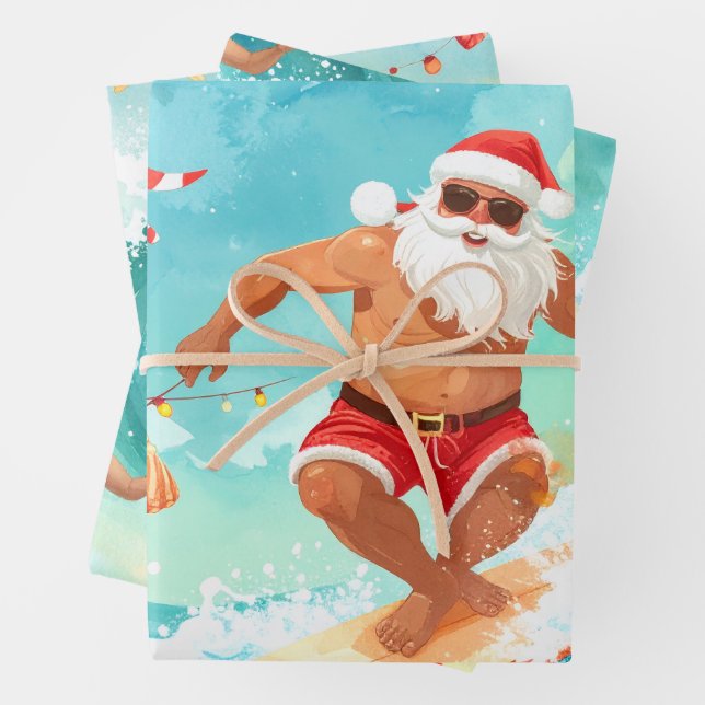 Surfing Santa Claus  Wrapping Paper Sheets (In situ)