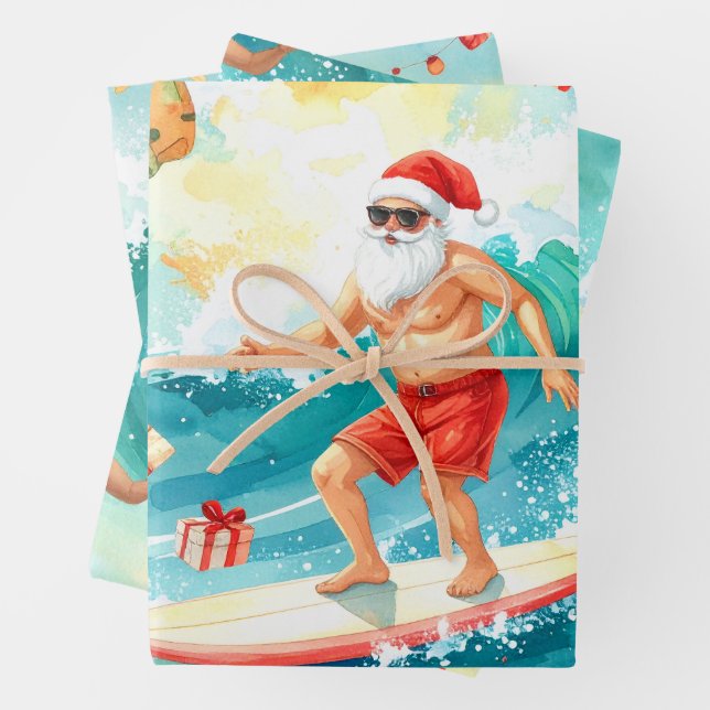 Surfing Santa Claus  Wrapping Paper Sheets (In situ)
