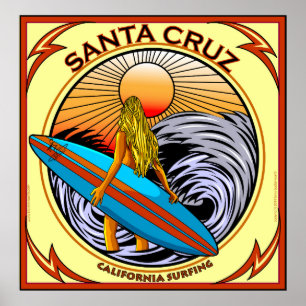 SURFING SANTA CRUZ CALIFORNIA POSTER