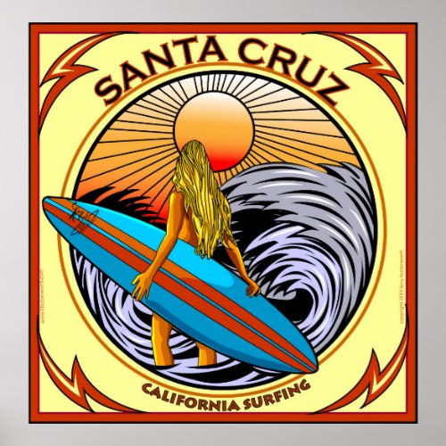 SURFING SANTA CRUZ CALIFORNIA POSTER