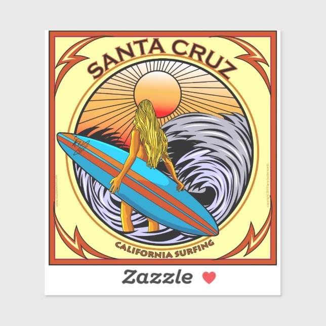SURFING SANTA CRUZ CALIFORNIA STICKER (Sheet)