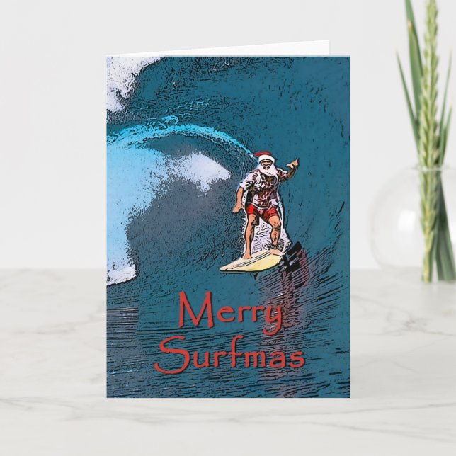 Surfing santa holiday card (Front)