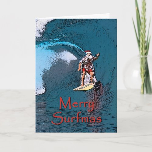 Surfing santa holiday card