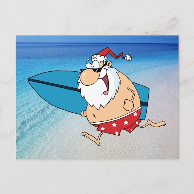 surfing santa holiday postcard (Front)