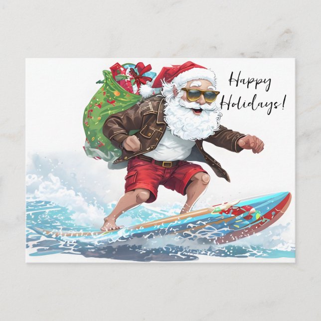 Surfing Santa Holiday Postcard (Front)