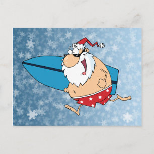 surfing santa holiday postcard