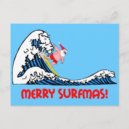 Surfing Santa Holiday Postcard