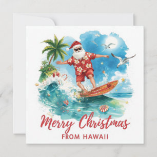 Surfing Santa in Hawaii – Tropical Christmas Holiday Card