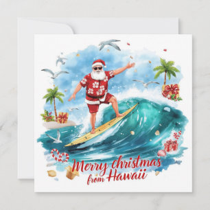 Surfing Santa in Hawaii – Tropical Christmas Holiday Card