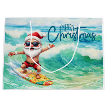 Surfing Santa is on big wave in Hawaii