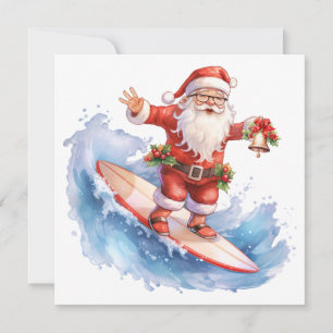 Surfing Santa Merry Christmas Card