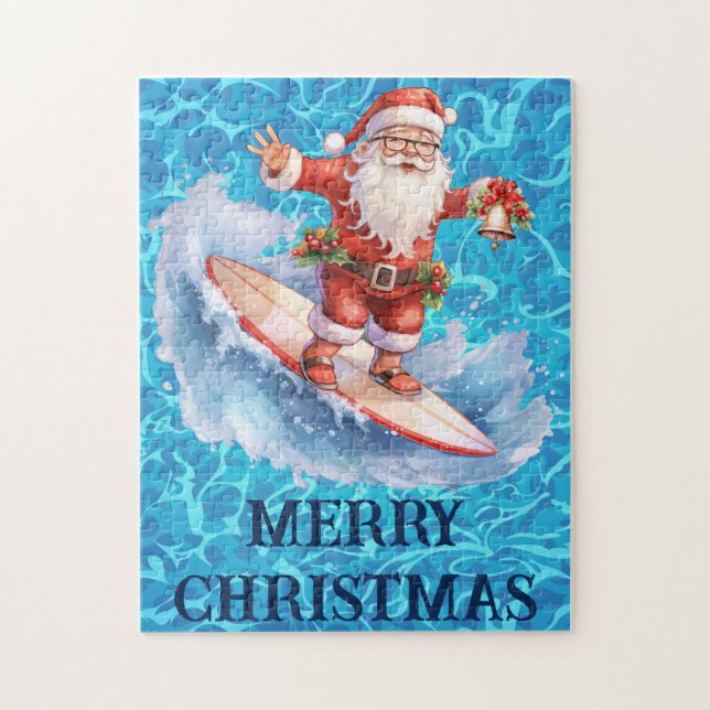 Surfing Santa Merry Christmas Puzzle (Vertical)