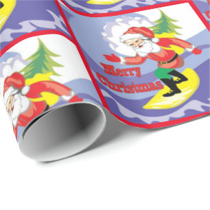 Surfing Santa Merry Christmas Wrapping Paper
