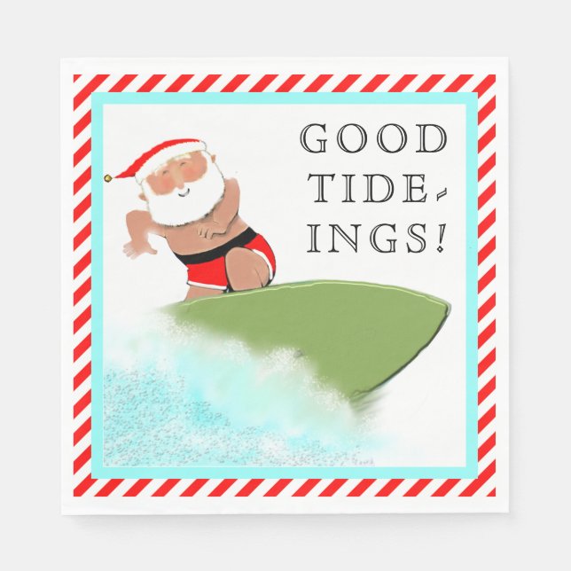 Surfing Santa Paper Napkins (Front)