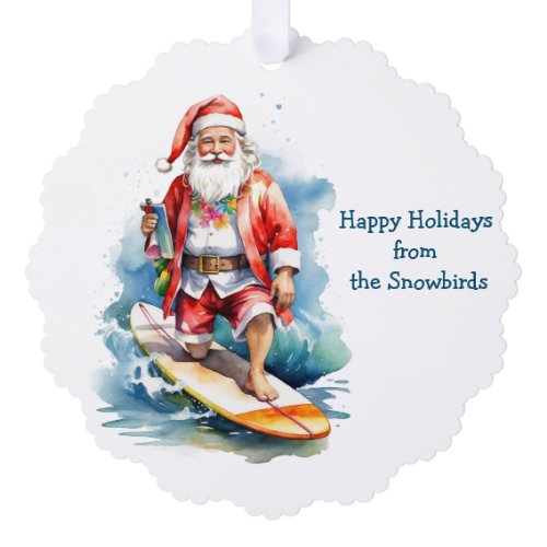 Surfing Santa Paper Ornament Card