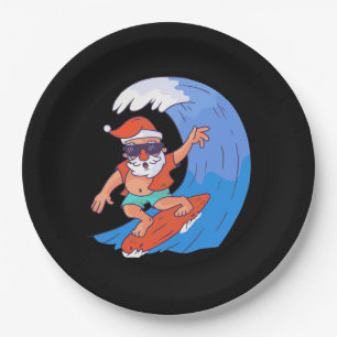 Surfing Santa Paper Plates