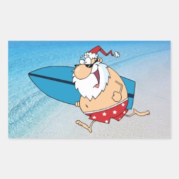 Surfing Santa Rectangular Sticker by ChristmasTimeByDarla at Zazzle