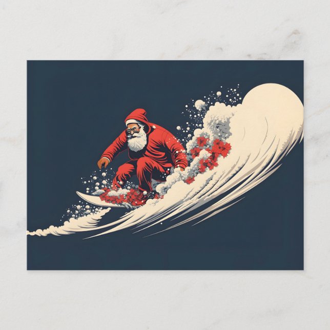 Surfing Santa Summer Christmas Announcement Postcard (Front)