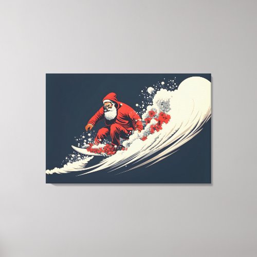 Surfing Santa Summer Christmas Canvas Print
