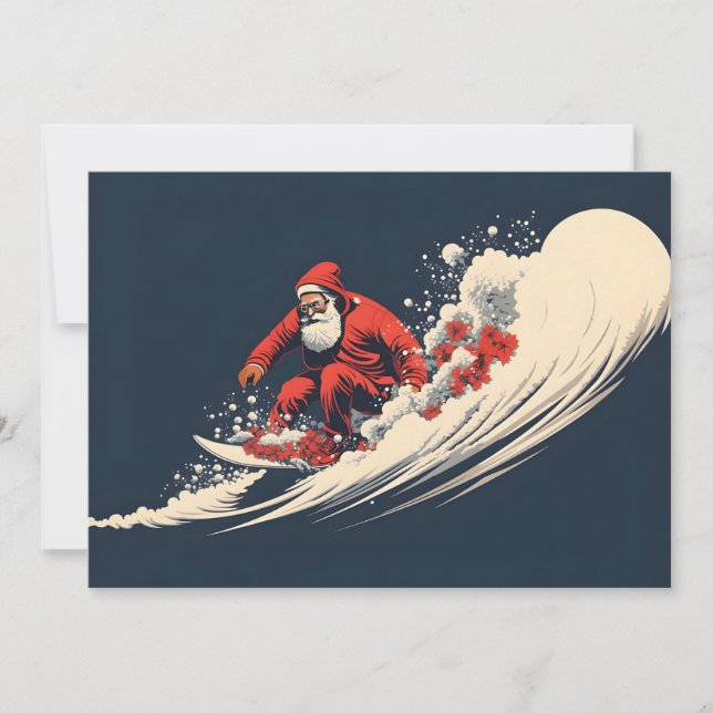 Surfing Santa Summer Christmas Holiday Card (Front)