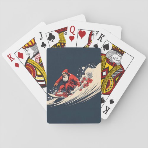 Surfing Santa Summer Christmas Poker Cards