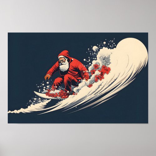 Surfing Santa Summer Christmas Poster