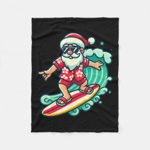 Surfing Santa Tropical Christmas Vacation Xmas In Fleece Blanket