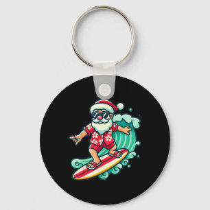 Surfing Santa Tropical Christmas Vacation Xmas In Keychain