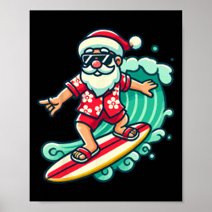 Surfing Santa Tropical Christmas Vacation Xmas In Poster