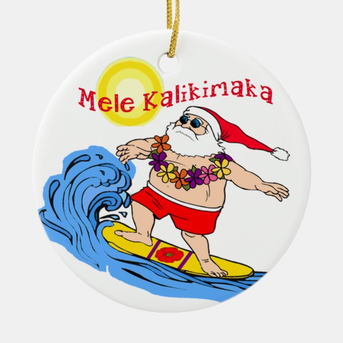 Surfing Santa Tropical Hawaiian Christmas Ornament