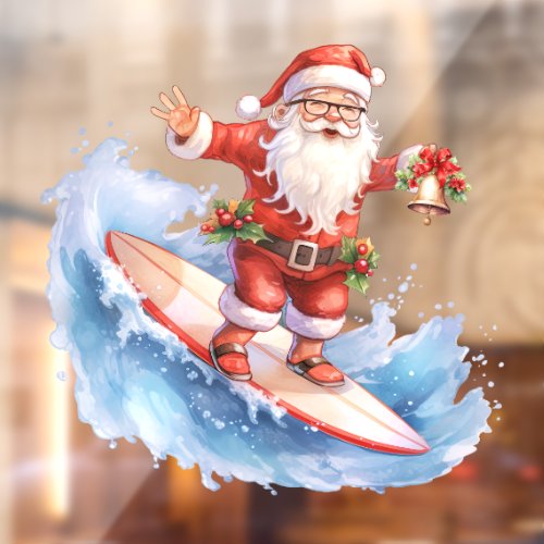 Surfing Santa Window Cling