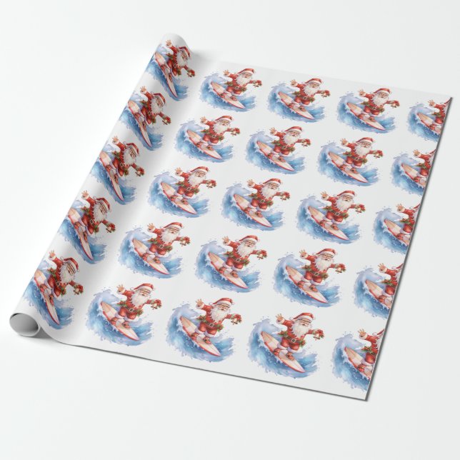 Surfing Santa Wrapping Paper (Unrolled)