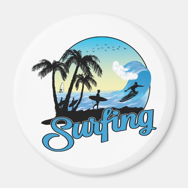 Surfing Sea Beach Magnet (Front)