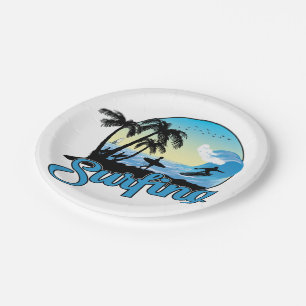 Surfing Sea Beach Paper Plates