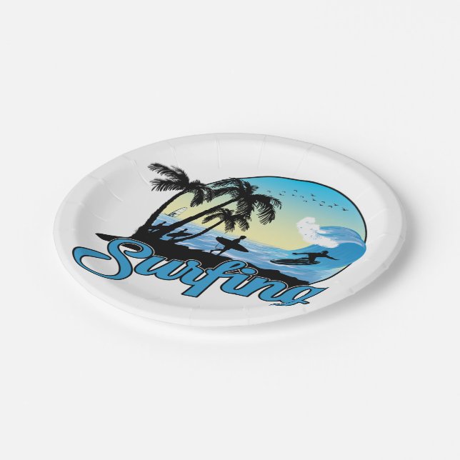 Surfing Sea Beach Paper Plates (Angled)