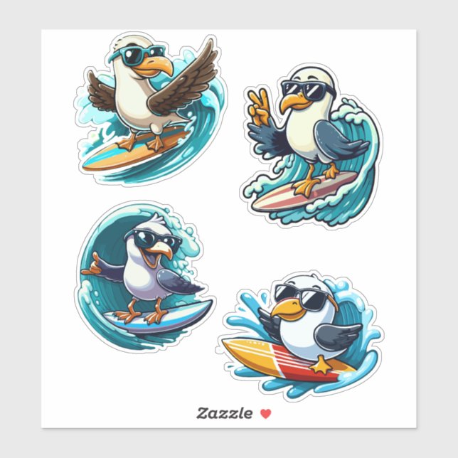 Surfing Seagulls Sticker (Sheet)