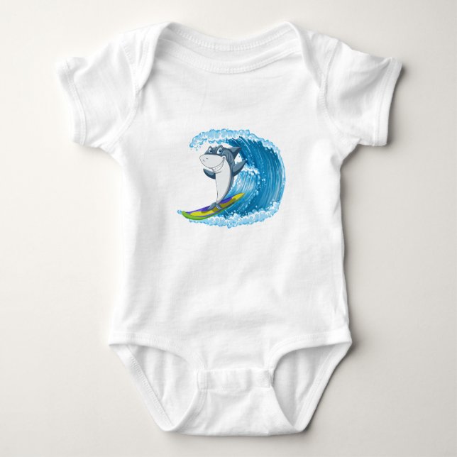 Surfing Shark  Baby Bodysuit (Front)
