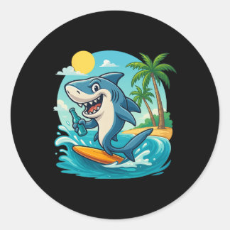 Surfing Shark - Wildlife Sea Lover Marine Biology  Classic Round Sticker