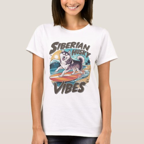 Surfing Siberian Husky Conquering Tropical Swell T_Shirt