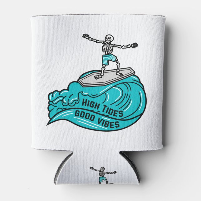 Surfing Skeleton, High Tides and Good Vibes Can Cooler (Front)