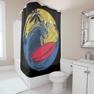 Surfing Skeleton Shower Curtain