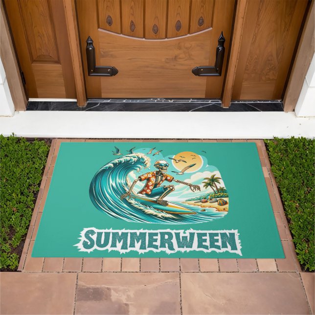 Surfing Skeleton Summerween Beach Vibes Doormat (Outdoor)