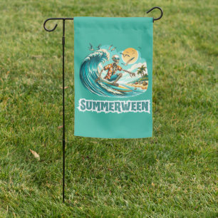 Surfing Skeleton Summerween Beach Vibes Garden Flag
