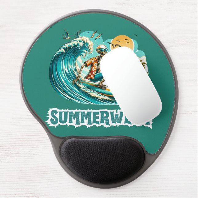 Surfing Skeleton Summerween Beach Vibes Gel Mouse Pad (Left Side)